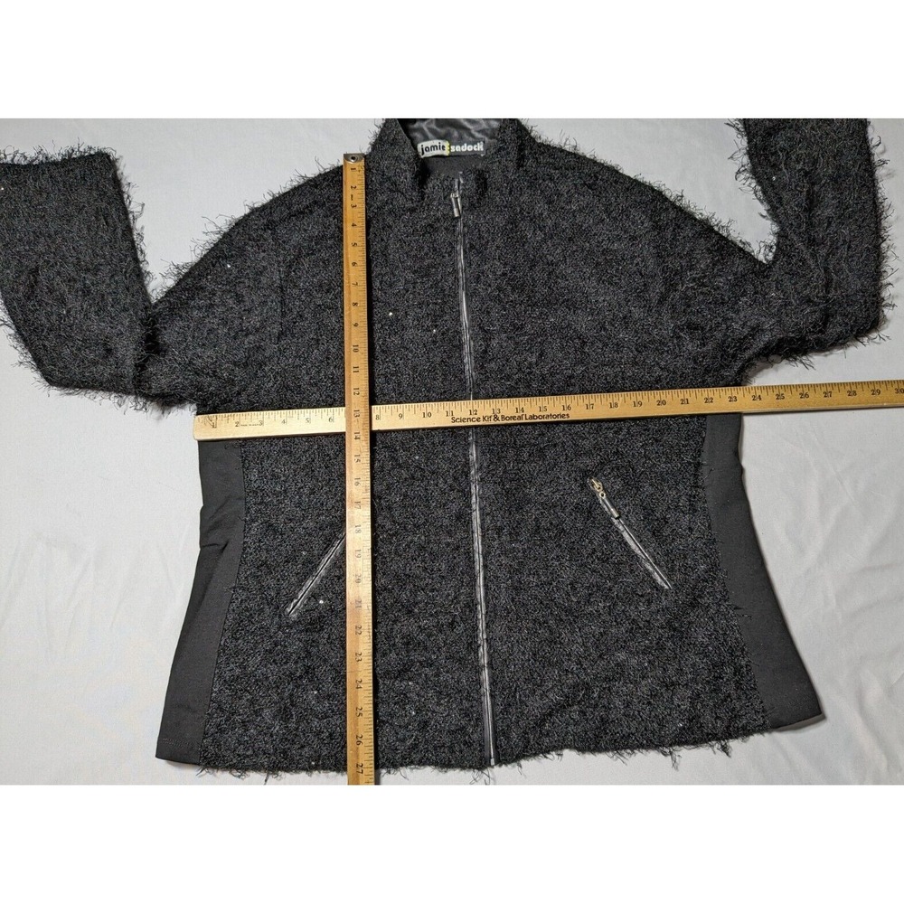 JAMIE SADOCK Women XL Black Fringe Fuzzy Full Zip Long Sleeve Jacket - Picture 8 of 15